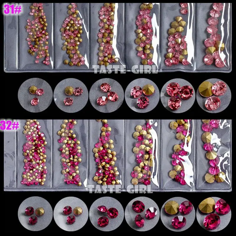 6 Grids/Pack Mix 5 Sizes Nail Glitter V-Bottom Sharp Diamond Gems Arylic Nail Art Rhinestone Jewel Decorations Manicure DIY GZ
