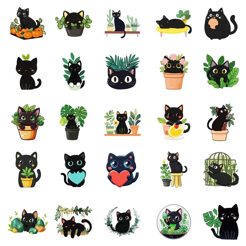 50pcs Cartoon Personality Black Cat Creative Graffiti Decoration Sticker