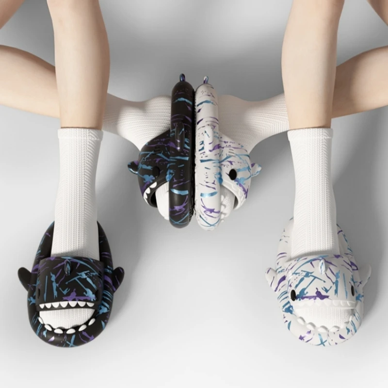 شباشب صيفية على شكل قرش فاسق للرجال والنساء، شرائح إبداعية رائعة للزوجين، صنادل مانعة للانزلاق للبالغين، أحذية الشاطئ #2