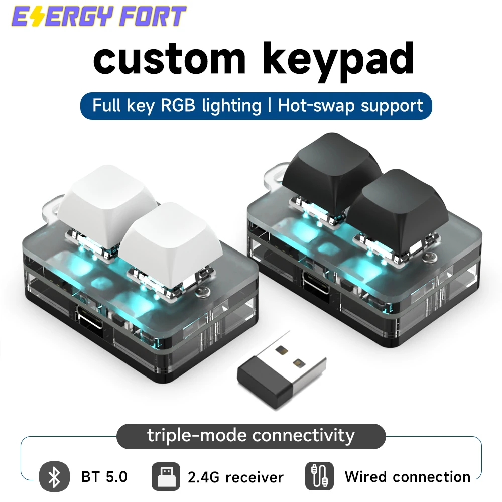 

RGB 2 Keys Macro Programming Mini Keyboard for Photoshop Gaming Hotswap Programming Keypad Copy Paste Mini Button Macropad