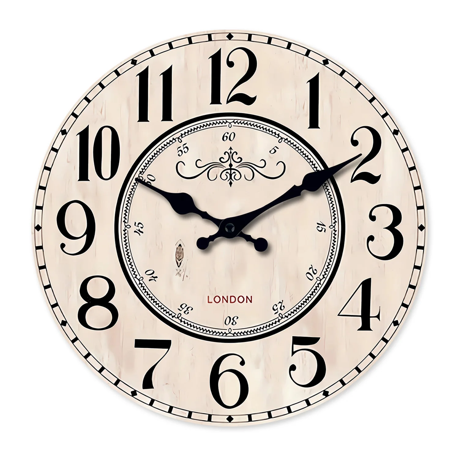French-Style Retro London Arabic Numeral Pattern Wooden Wall Clock for Living Room, Bedroom, Kitchen, Home Decoration, Silent Quartz Clock, Holiday Gift, 10 Inches, 12 Inches, 14inch, 16inch (Battery Not Included)