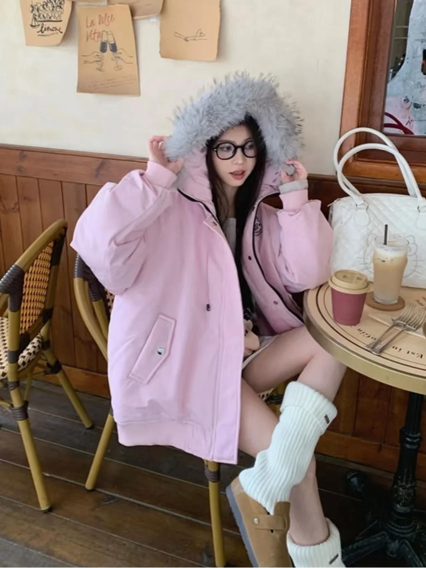 

Casual American Sle down Cotton Jaet Loose Winter Coat for Men And Women Workwear Parka Couples Outerwear Youth Faion