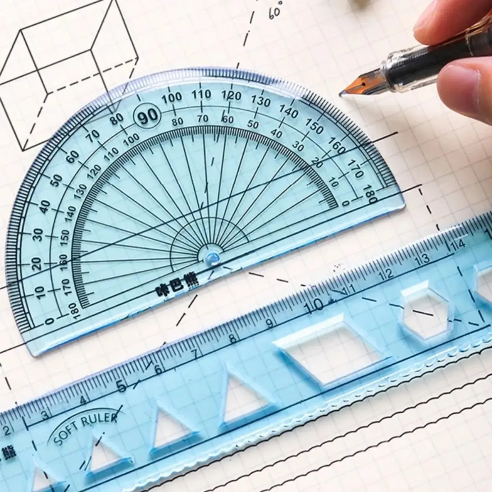 4 قطعة حاكم مثلث مرن لينة شفافة 15/20 سنتيمتر رسم حاكم الهندسة مسطرة مستقيمة مدرسة مكتب القرطاسية