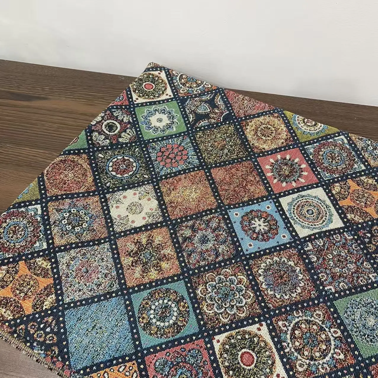 

Предварительно нарезанная ткань жаккард с ярким геометрическим этническим узором - Премиум-качество, утолщенная, разноцветная, в богемном стиле