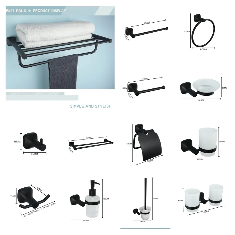 

Matte Black Bathroom Hardware 304 Stainless Steel Towel Rack Toilet Paper Holder Liquid Soap Holder Towel Bar Toilet Accessories
