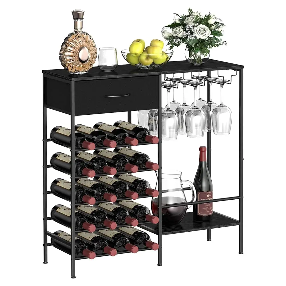 

Wine Ra Freestanding Floor, Wine Bar Cabinet With Wine Storage And Glass Holder, Mini Home Bar For Liquor Cabinet, Coffee Bar