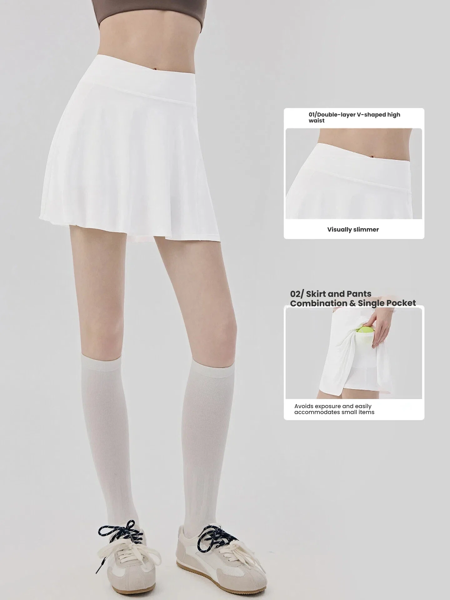 Cooling Sports Skirt Women Fake Two Piece Yoga Skirt with Shorts Anti-Exposure High Waist Tennis Skirt with Pockets Outdoor