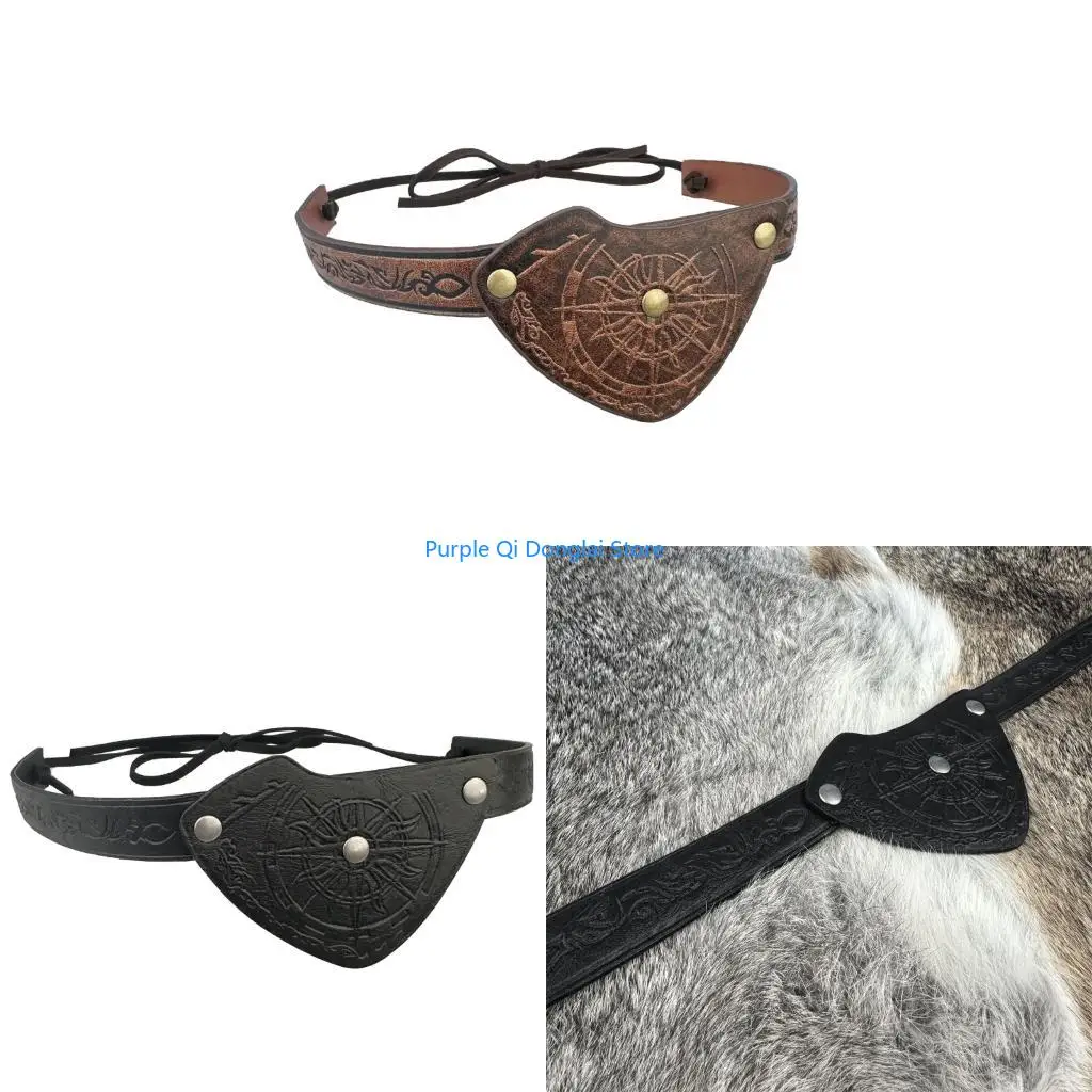 L21E Medieval Pirate Eye Patches Vintage Embossed Leather Eye Mask Medieval Costume
