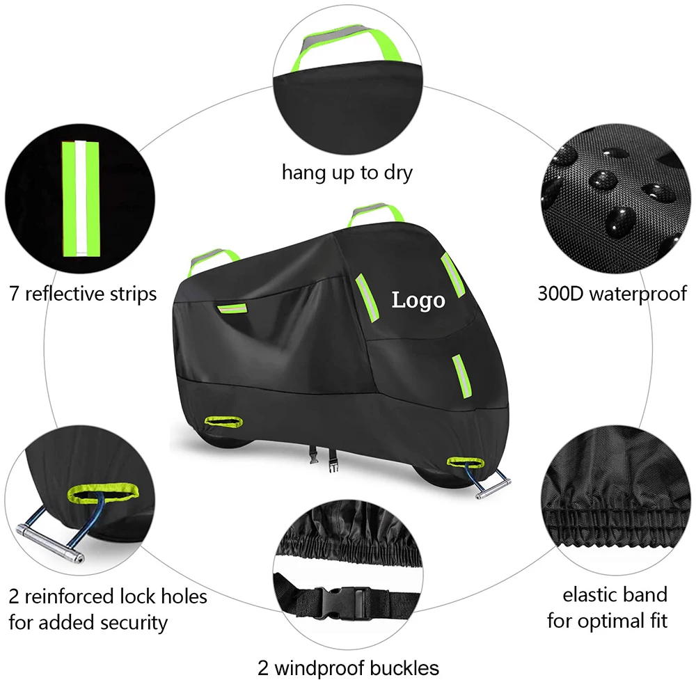 210D Motorcycle Cover Waterproof Outdoor Indoor Scooter Wear-resistant Fabric Motorbike Cover All Season Dustproof UV Protective