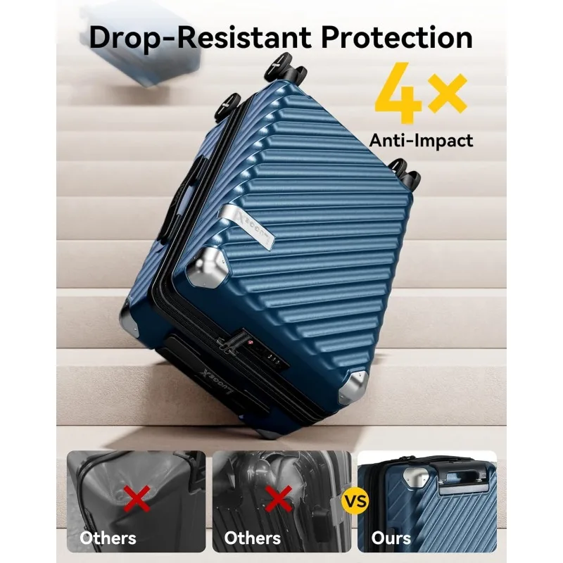 Luggage with Spinner Wheels, Polycarbonate Expandable Hard Shell Suitcase, 2 Piece Set, Charcoal Metallic