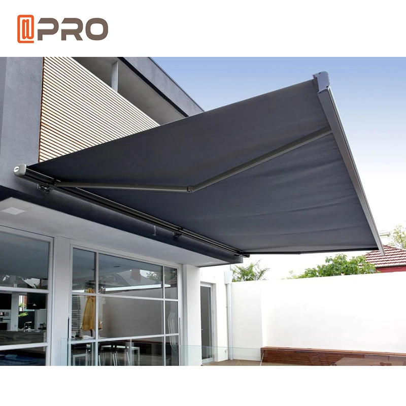 Aluminium Waterproof Cassette Electric Awnings With LED Lights Retractable Pvc Coated Awning for Sun Protection