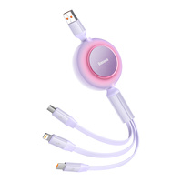 Baseus Bright Mirror 2 3 in 1 Retractable Cable 66W 1.1m USB-A/USB-C/Lightning/micro USB Purple