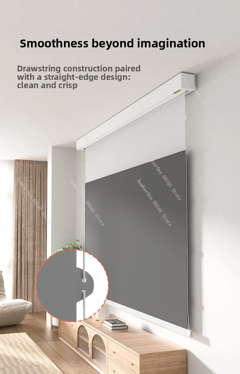 Electric projector screen with embedded cable management, hidden design, remote control & voice control, hd automatic lift for h
