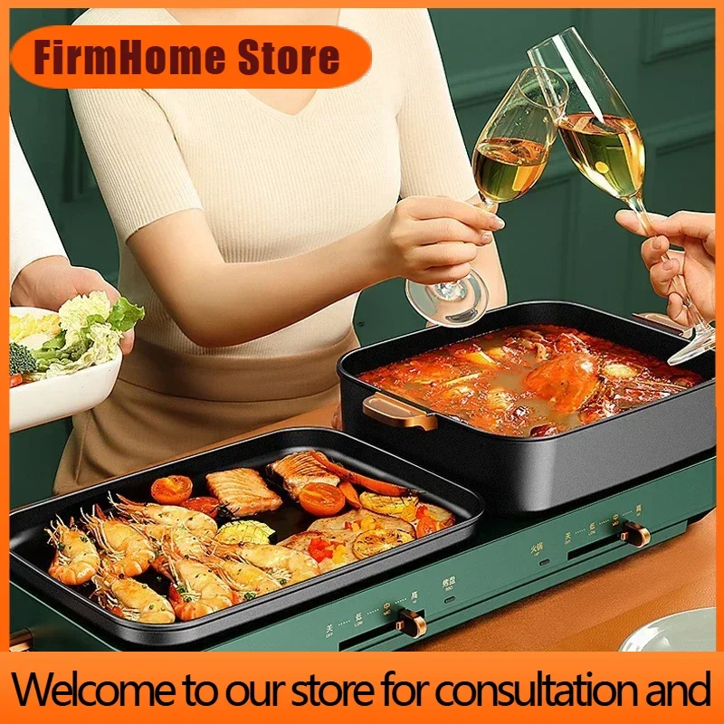 FirmHome StoreHousehold Multifunctional Hot Pot Barbecue Two-in-one Electric Oven Barbecue Pot Detachable Washable Hot Pot Grill