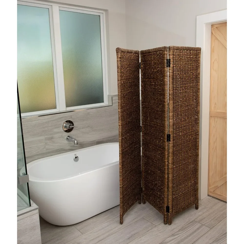 3 Panel Seagrass Room Divider Brown Wash Folding Sections - Partition Screen - Hand Woven Abaca - Home Decor Free Shipping