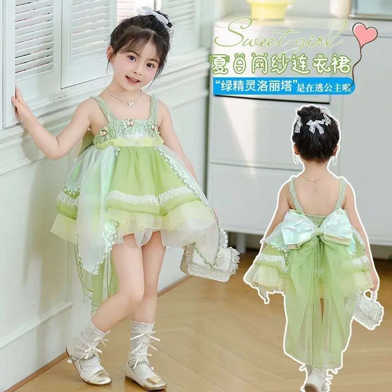 

Baby Girls' Lolita Dress Baby 2025 Princess Dress Summer New Puff Skirt Children's Dress Stylish Green Skirt for Kids Party 2-9Y
