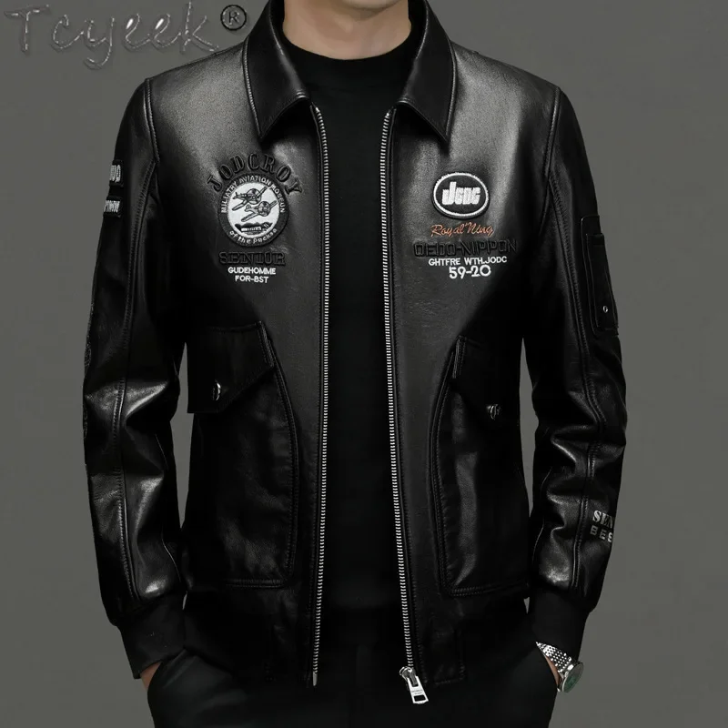 Tcyeek Real Leather Jacket Men 2025 Spring Autumn Clothes Men's Motocycle Jackets Fashion Cowhide Coats Tide Jaqueta De Couro