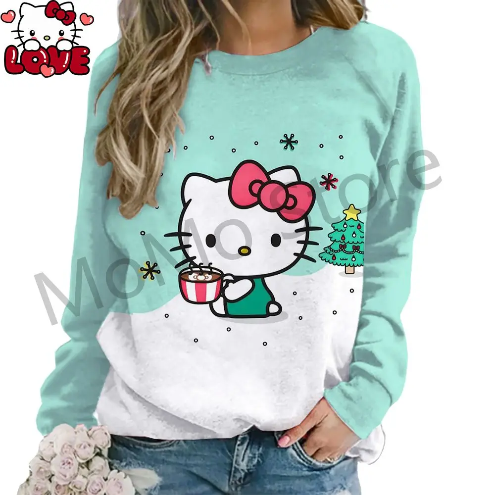 O Neck Hello Kitty Women\'s Long Sleeve Sweatshirts Youthful Woman Clothes Party Y2k Streetwear Pullovers High Quality 2024 New