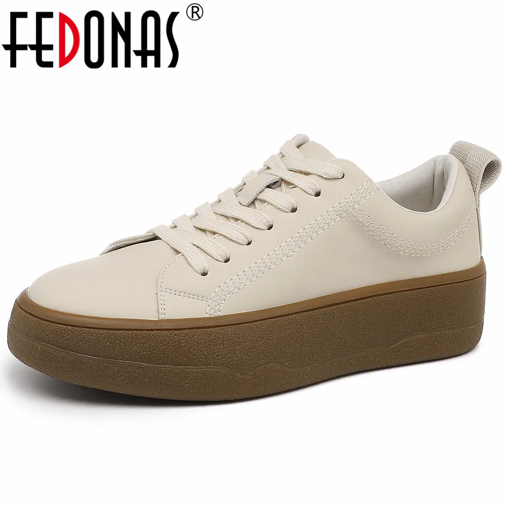 FEDONAS New Women Sneakers Genuine Leather Platforms Flats Lace-Up Spring Autumn Four Season Shoes Woman Casual Leisure Sneakers