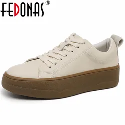 FEDONAS New Women Sneakers Genuine Leather Platforms Flats Lace-Up Spring Autumn Four Season Shoes Woman Casual Leisure Sneakers