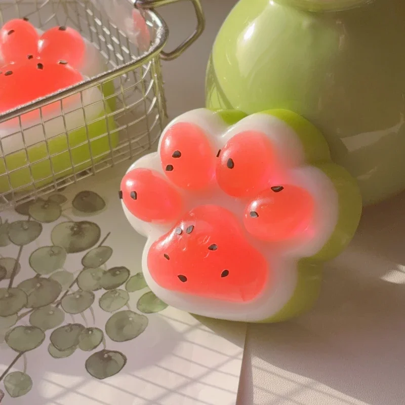 귀여운 여름 한정 수박 고양이 발 Antistress Foot Squishy 장난감, Fidget Toy, Mochi Squishy, 스트레스 릴리버 스퀴즈 장난감