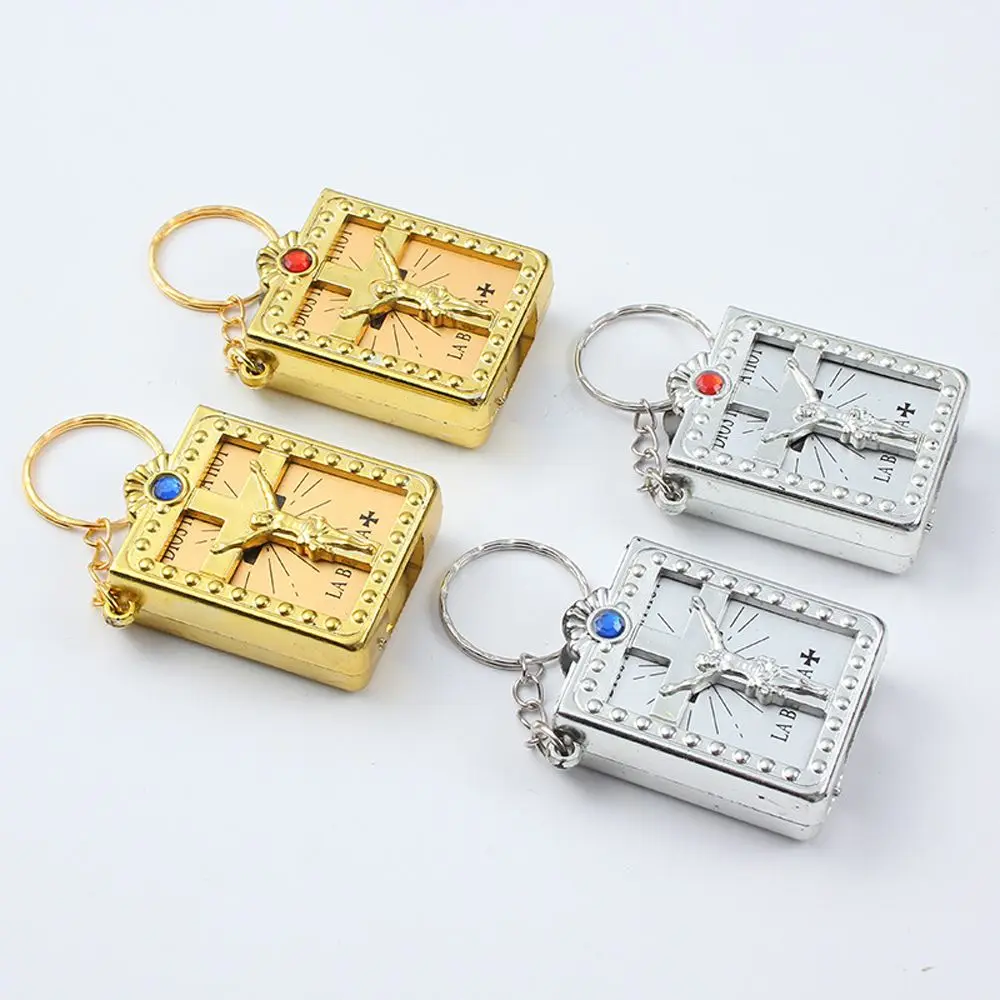 

Christian Jesus Cover Miniature Paper Book Keyring Gift Religious Women Bag Pendant Key Chain Holy Bible Keychain Car Key Ring