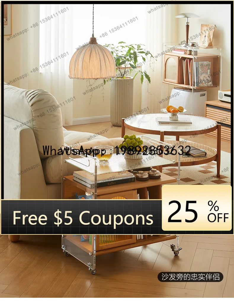 

Несколько акриловых передвижных тележек из цельного дерева, книжная полка для хранения, вишневое дерево, край дивана для дома, гостиной