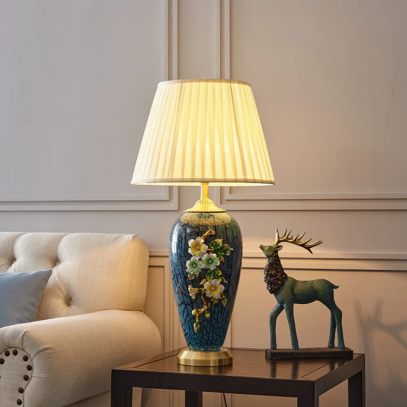 Luxury Classical Ceramic Enamel Floor Lamps Bedroom Bedsides Desk Lights All Copper American Living Room Sofasides Table Villa
