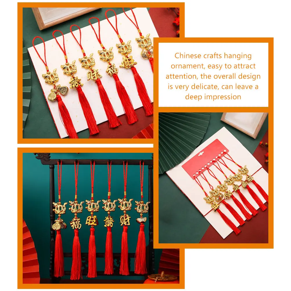 6Pcs Chinese New Year Hanging Ornament Set Dragon Spring Festival Decor Polyester Resin Car Door Window Tree Home Office Shop view 2