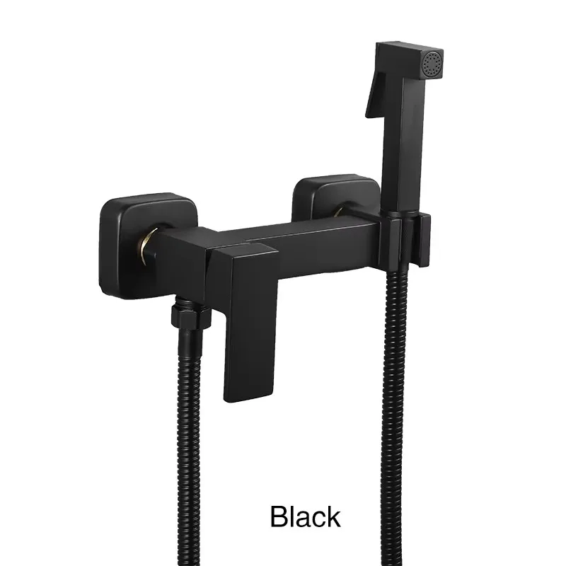 ULA Zwarte Bidetkraan Draagbare Bidet Sproeier Messing Badkamer Wc Kraan Warm Koud Water Bidet Mixer Badkamer Douchekop