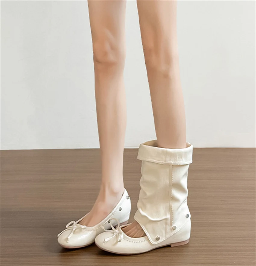 Women's Flats and Loafers Boots Spring Summer Designer Boots for Women Detachable Two-piece Mary Jane Shoes Zapatos De Mujer