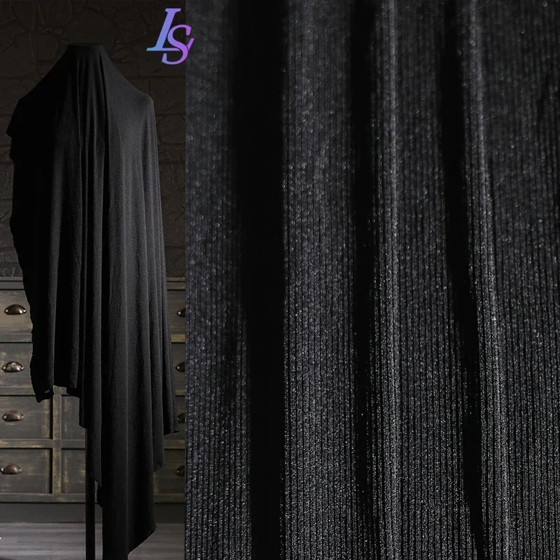 

Black Ribbed Knitted Fabric Skin Friendly Soft Bottoming Shirt Pants Underwear Clothing Cloth Per Meter Apparel Sewing Polyester