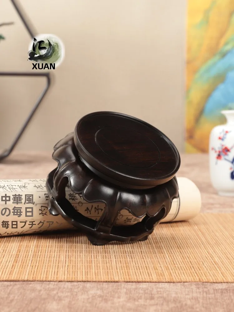 

New Chinese Sle Purple Light Maany Wooden Teapot Display Stand round Table Copper Incense Bowl Bonsai Orchid Display Woo...