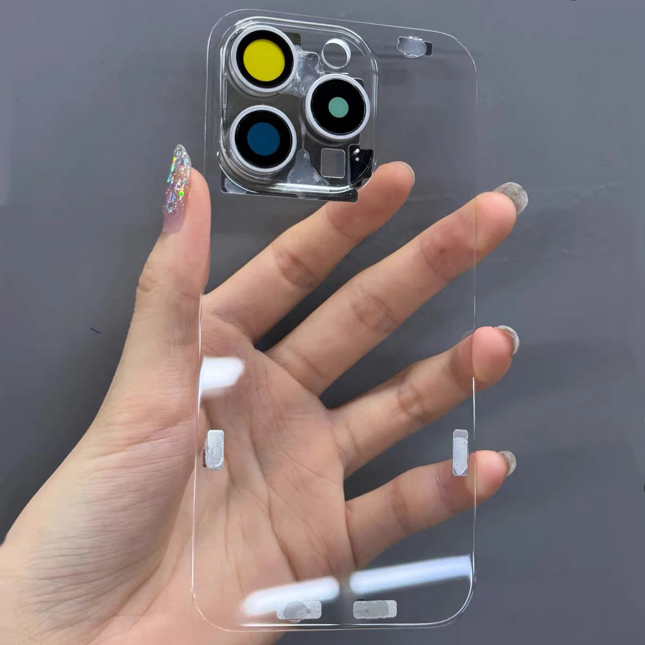 Transparent Back Glass For iPhone 14 16 Pro MAX 15 Plus Rear Replacement Door Housing Repair Glass Case With Iron Plate Magnetic
