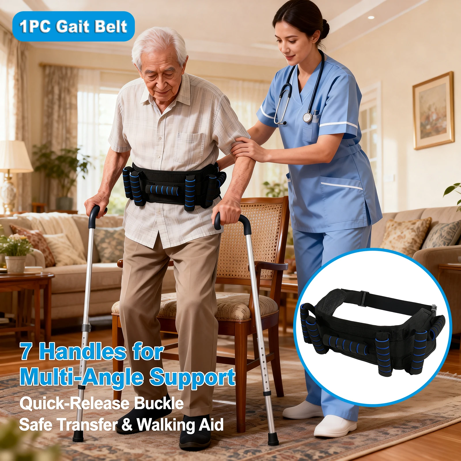 Transfer Gait Belt for Elderly Independent Walking Assist Support Belt Quick Release Buckle Care Gait Belt for Disabled Patients