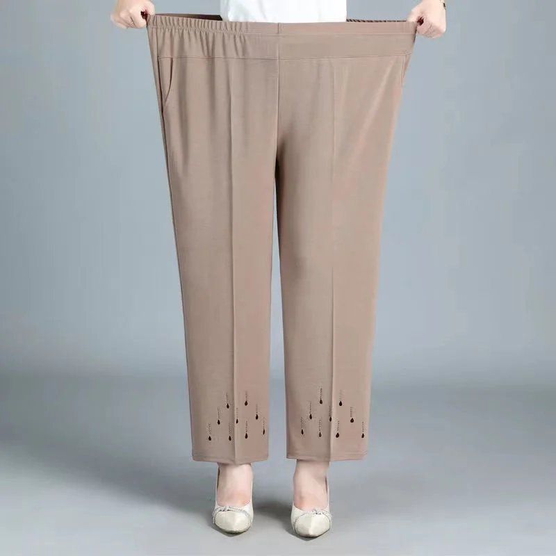 2026 New Women Summer Pants Elastic High Waist Casual Pants Middle aged Mom Pants Large Size Ice Silk Straight Pants Female 8XL