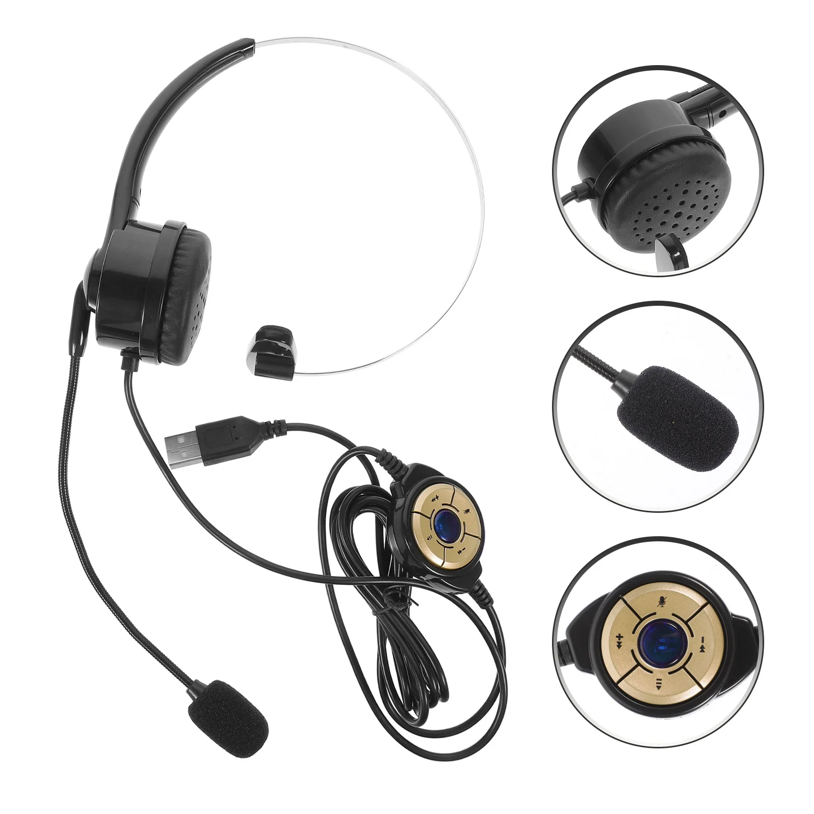

Single Ear Computer Headphone Wired Head-Mounted Headset Noise Reduction Mic Business Gaming Customer Service Pc Call Center
