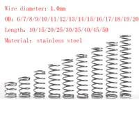 10pcs/Lot 1.0mm Stainless Steel Micro Small Compression Spring OD 6/7/8/9/10/11/12/13/14/15/16/17/18/19/20mm Length 5mm to 50mm