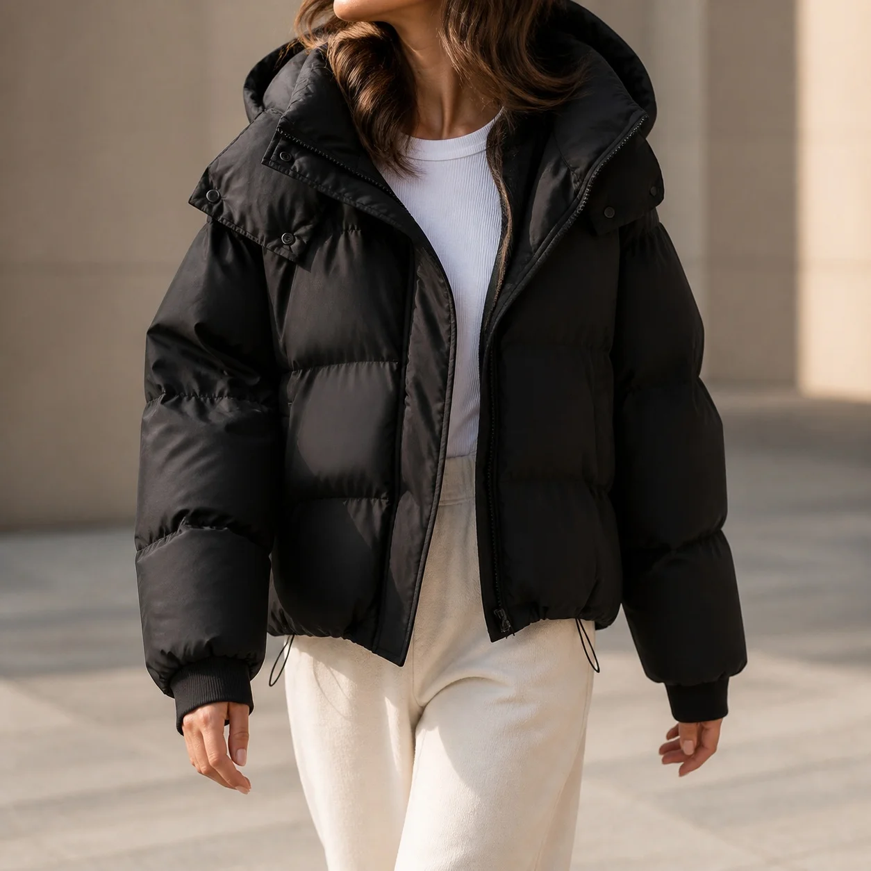 Women's Oversized Short Length Down Jacket Women Down And Parkas Female Winter Warm Padded Outerwear Woman Hooded Quilted Design