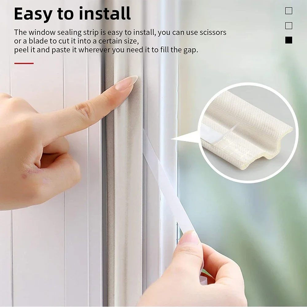 2M/Roll Sliding Window Seal Strip White Gray Self-Adhesive Cuttable Soundproofing Windproof Foam Door Gap Weather Stripping