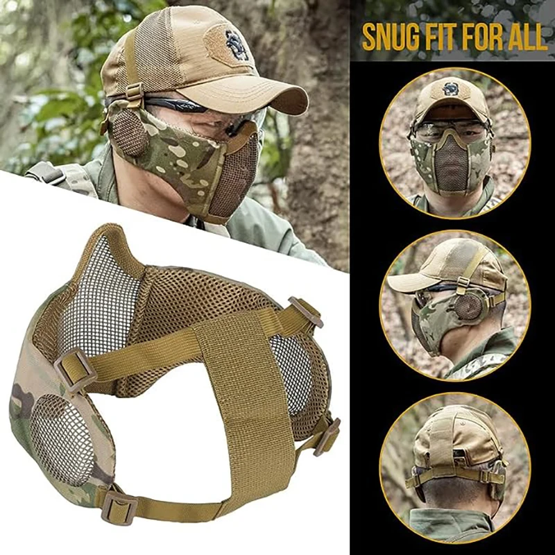 ONETIGRIS-mascarilla táctica plegable para Paintball, máscara elástica protectora, malla de acero y Metal, ajustable, CS, campo de guerra, tiro