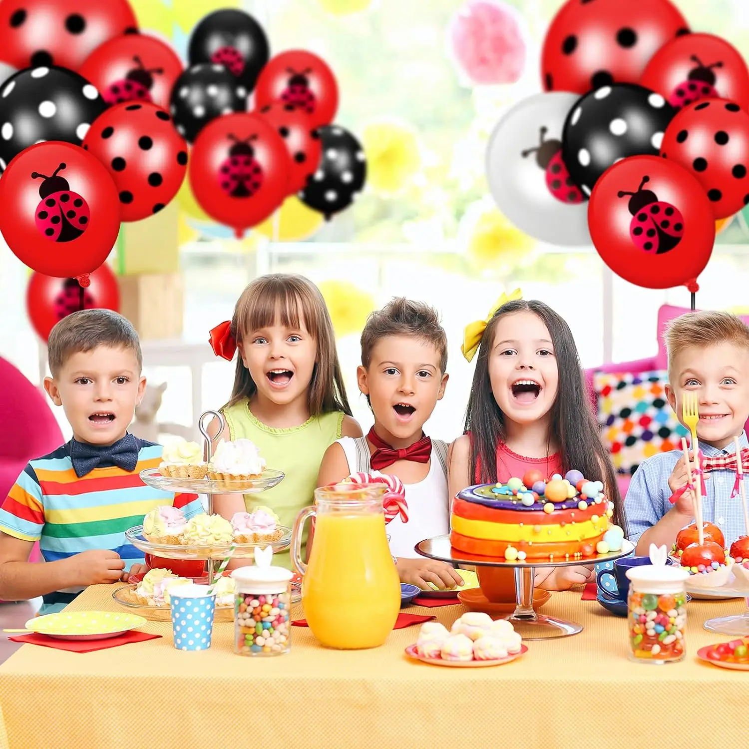 Ladybug Latex Balloons, Black Polka Dots, Birthday Party Supplies, Jungle Theme Decor, Boys and Girls, 12 in, 15 PCs