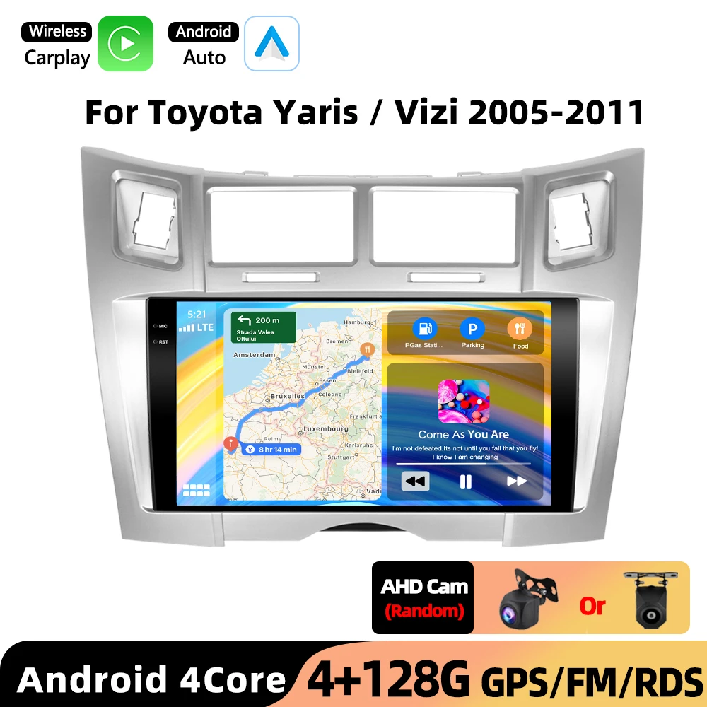 Podofo voor Toyota Yaris/Vizi 2005-2011 Draadloze CarPlay voor Apple Android Auto autoradio GPS FM WiFi BT Multimedia Stereo EQ