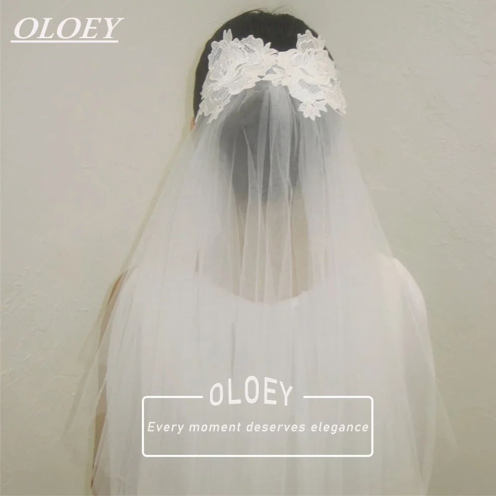 

Длинная фата OLOEY до локтя, корейская, с индивидуальной аппликацией из кружева, элегантная