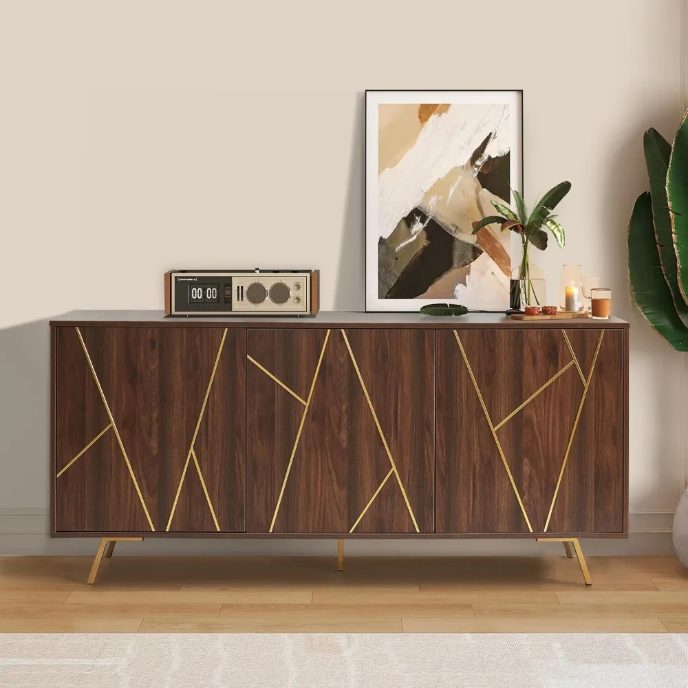 

63 Inch Mid Century Modern Sideboard Buffet with Storage, Large Wood Accent Cabinet with Shelves, Console Cabinet for Living