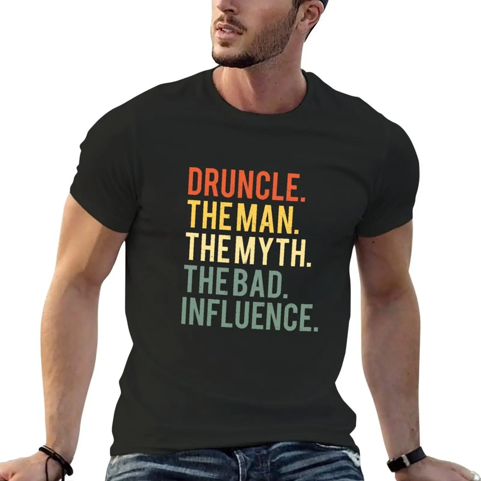 Mens Druncle The Man The Myth The Bad Influence Funny Uncle T-Shirt vintage anime shirt summer top heavy weight t shirts for men