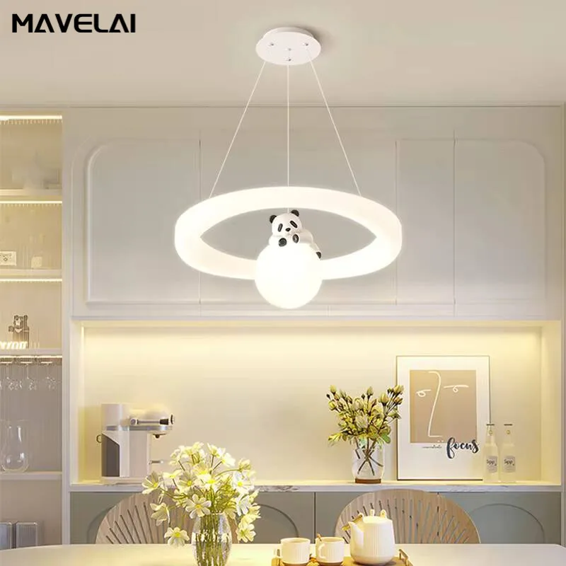 Children's Room Led Pendant Lights Simple Modern Cartoon Red Panda Crown Lob Bedroom Chandelier Home Indoor Lighting Decor Lamps