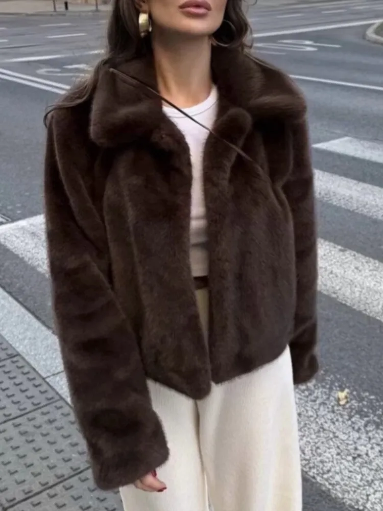 

New Women's Elegant And Comfortable Casual Top Autumn And Winter Fashion Short Lapel Imitation Fur Coat Fur Long-sleeved Coat