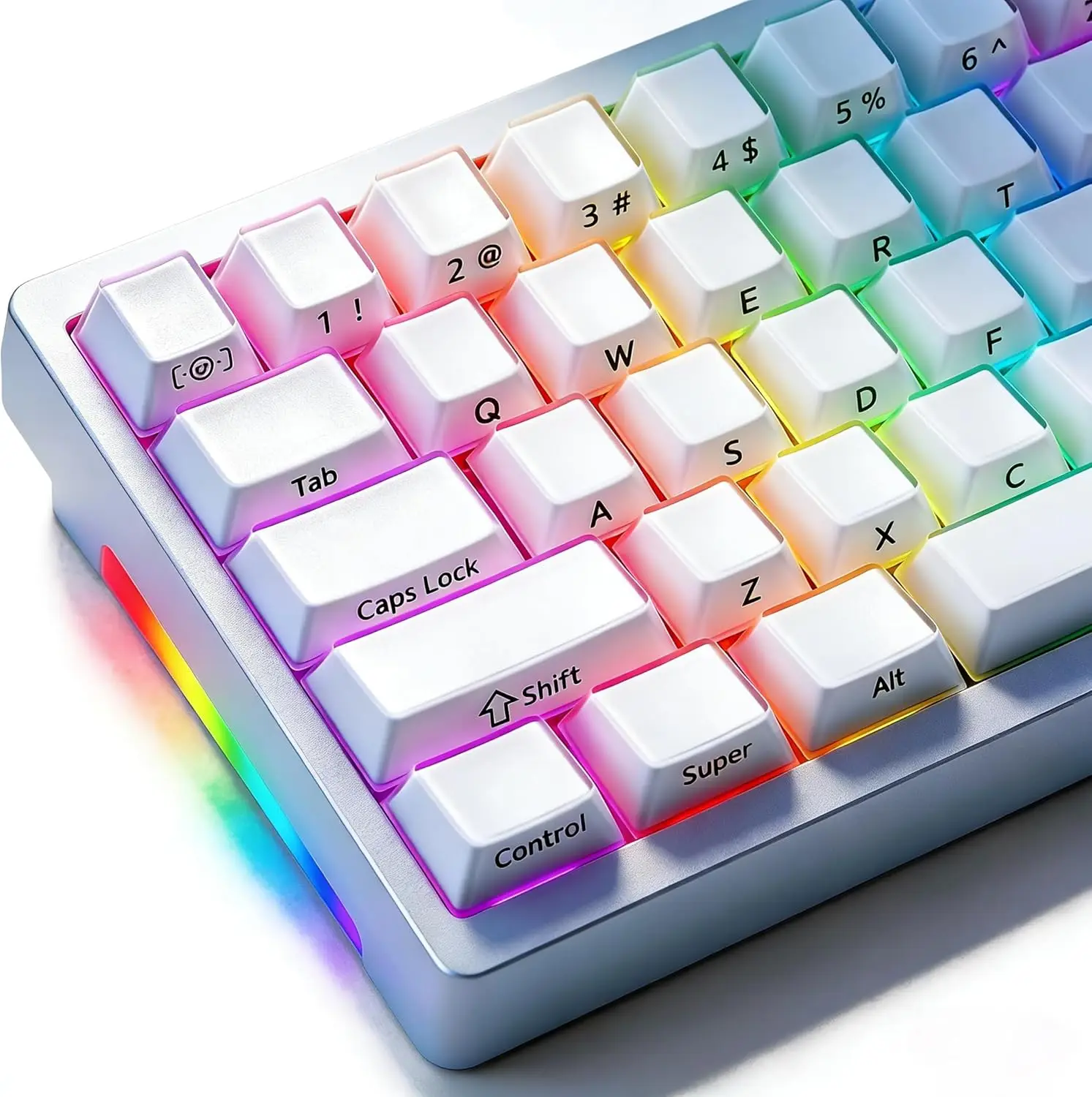 126 Key Double-Shot ABS+PC Pudding Keycap Set  Cherry Profile  Frosted White with Black Legends  Side Print & Velvet Texture for