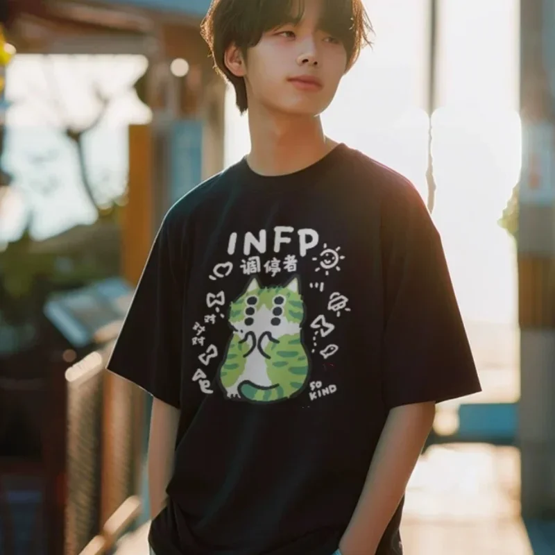 Cat Man Womens T-Shirts Cartoons Printing O-Neck Soft Oversize Short Sleeve Summer Womans Clothes Graphic T Shirts